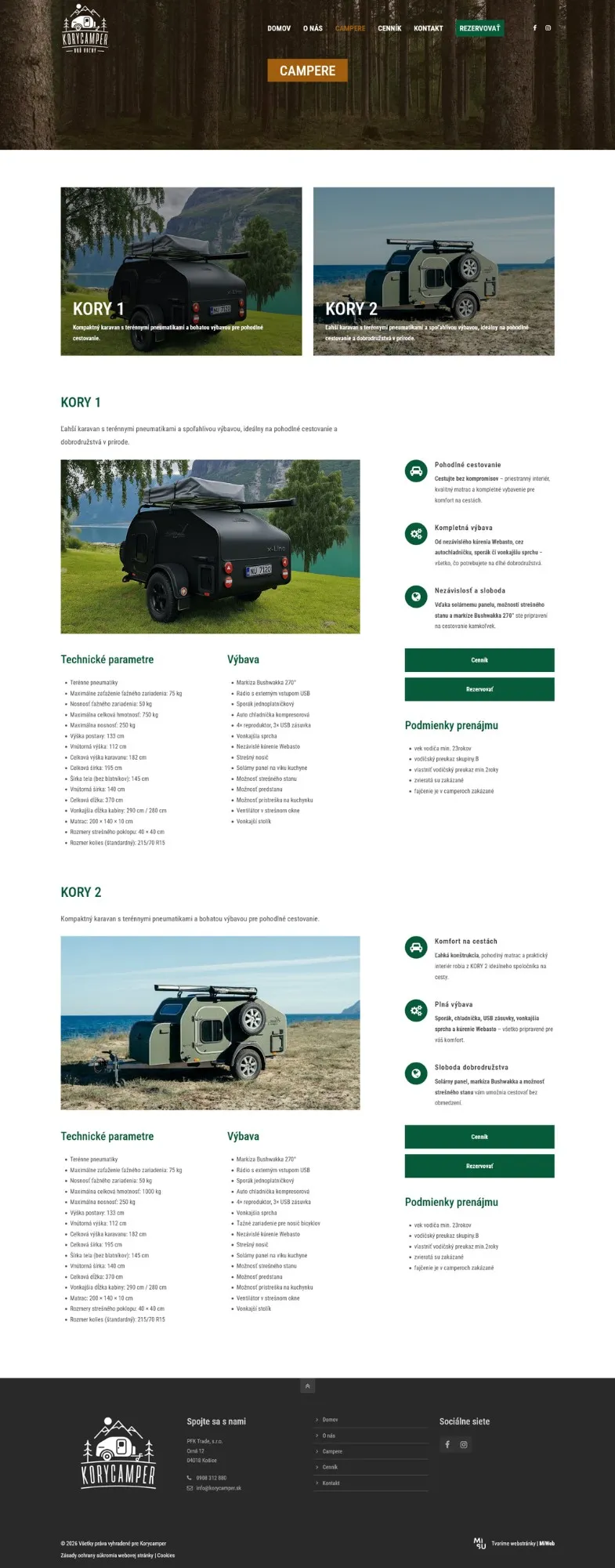 Korycamper – stránka s ponukou camperov